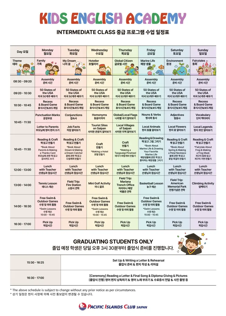 잉글리쉬 클래스 중급반 커리큘럼
